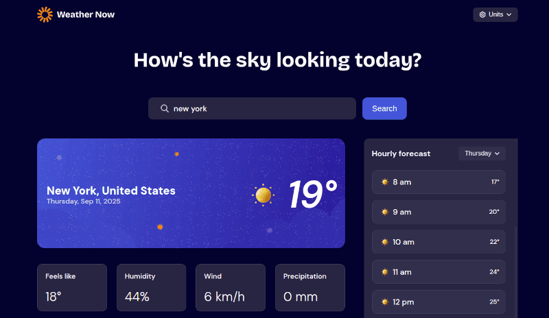 weather application screenshot